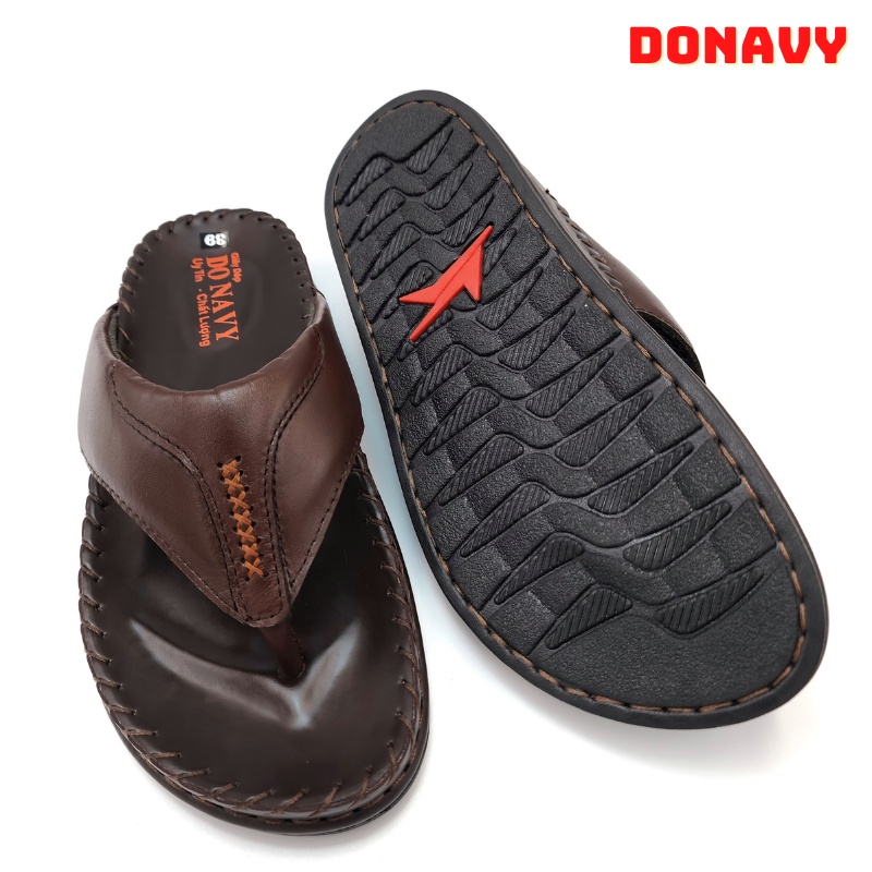 Dép xỏ ngón nam da bò thật 100% DONAVY, kiểu quai kép 02 lớp da bò, thiết kế cực kỳ thời trang, may đế chắc chắn D.K7X