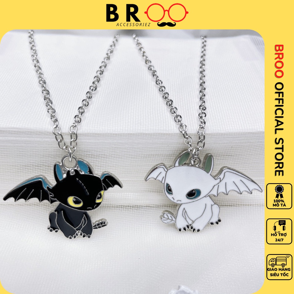 Vòng cổ đôi rồng con BROO màu đen, trắng chất titan, dây chuyền Dragon unisex cá tính cho nam nữ