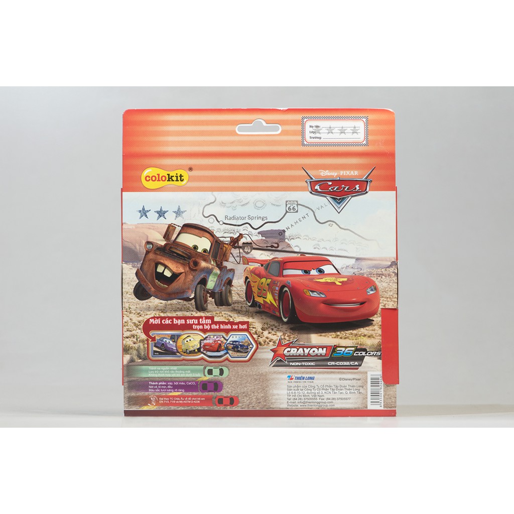 Bút Sáp 36 Màu Colokit Cr-c032/CA - Với Hình Ảnh Nhân Vật Car Disney (Bản Quyền)