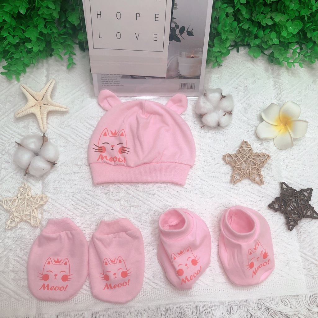 Bao tay chân cho bé sơ sinh kèm mũ hàng cotton Việt Nam cao cấp Acute baby