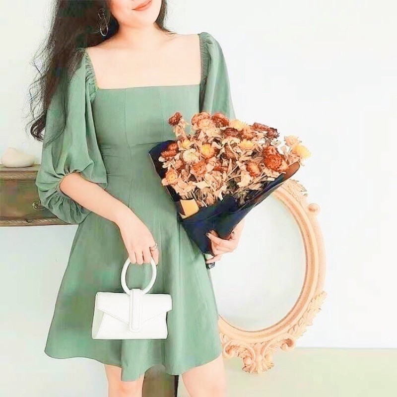 Đầm dạo phố cổ vuông tay lỡ 2 màu (kèm hình thật)