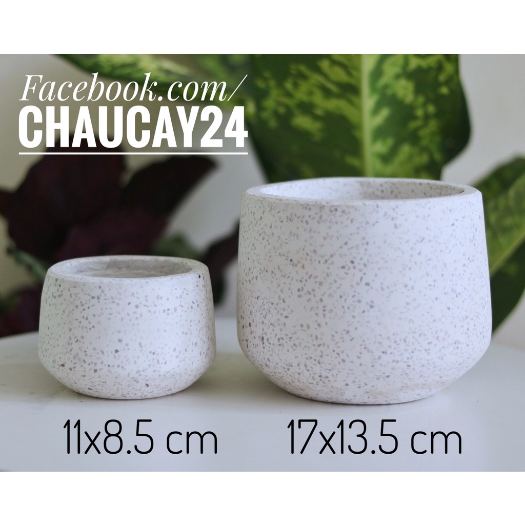 Chậu cây cảnh bằng xi măng đá mài giọt nước trồng cây cảnh phong thủy, chậu cây để bàn