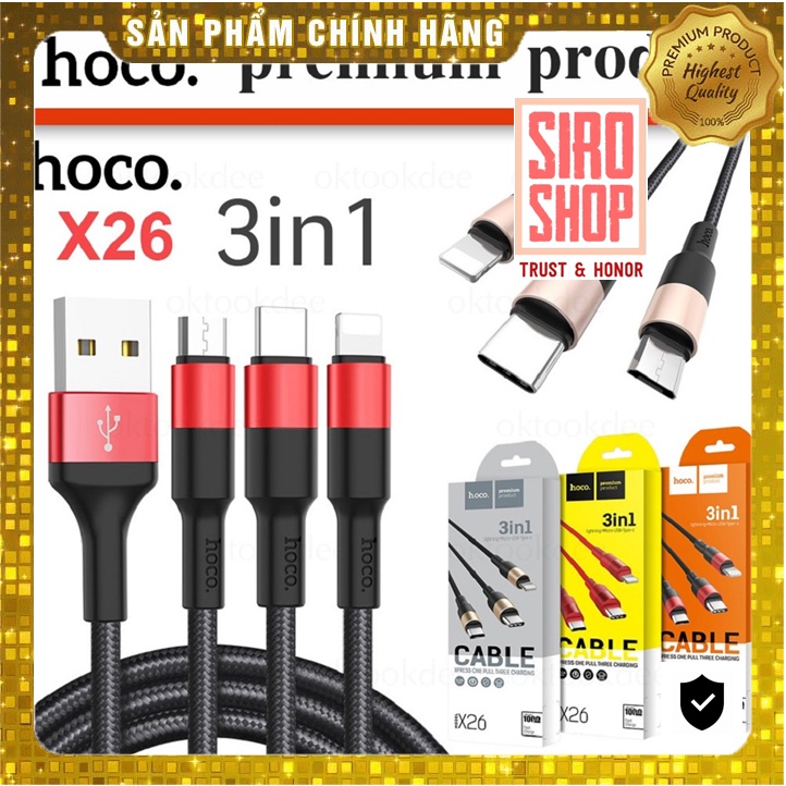 Cáp sạc 3 đầu Hoco dây dù X26