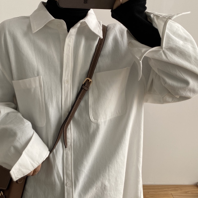 Áo sơ mi ZHELIHANGFEI tay dài dáng rộng phong cách đi học dễ phối đồ thời trang đơn giản cho nữ