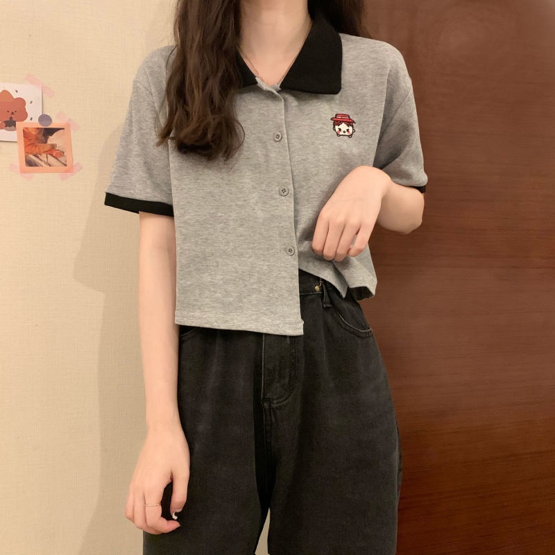 Áo Thun polo Tay Ngắn Dáng Rộng Phong Cách Hàn Quốc Dành Cho Nữ