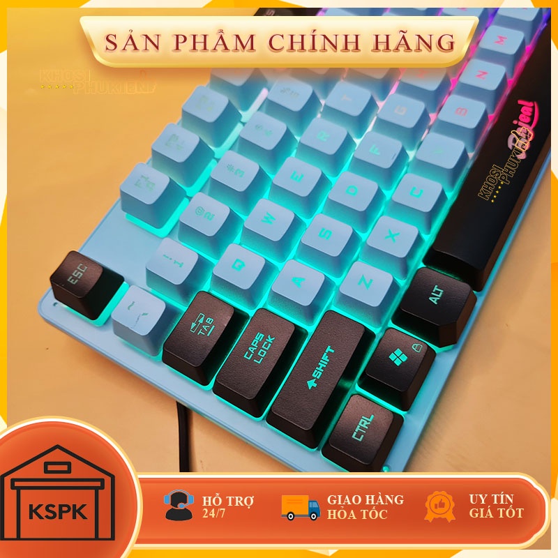 Bàn phím giả cơ mini giá rẻ 87 phím gaming có led máu xanh đen KSPK