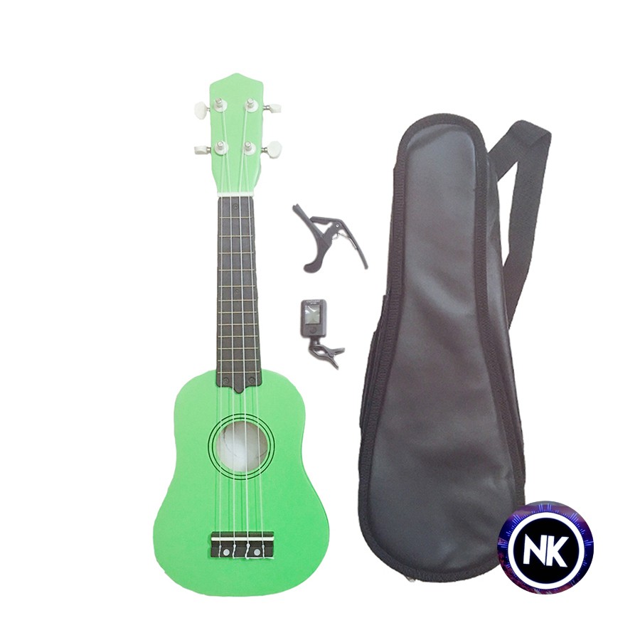 Gói Ukulele Soprano trơn nhiều màu + Bao da + Máy lên dây + Capo - Có Sẵn