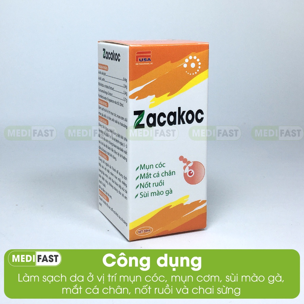 Dung dịch Zacakoc lọ 20ml bôi mụn cóc, sùi mào gà, mụn cơm  các vết chai sừng