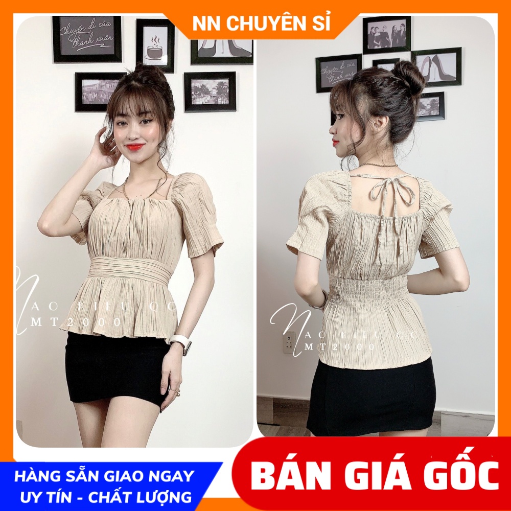 Áo kiểu công sở nữ chất vải mềm mát dún ngực tay búp cột nơ sau dễ thương MT2000