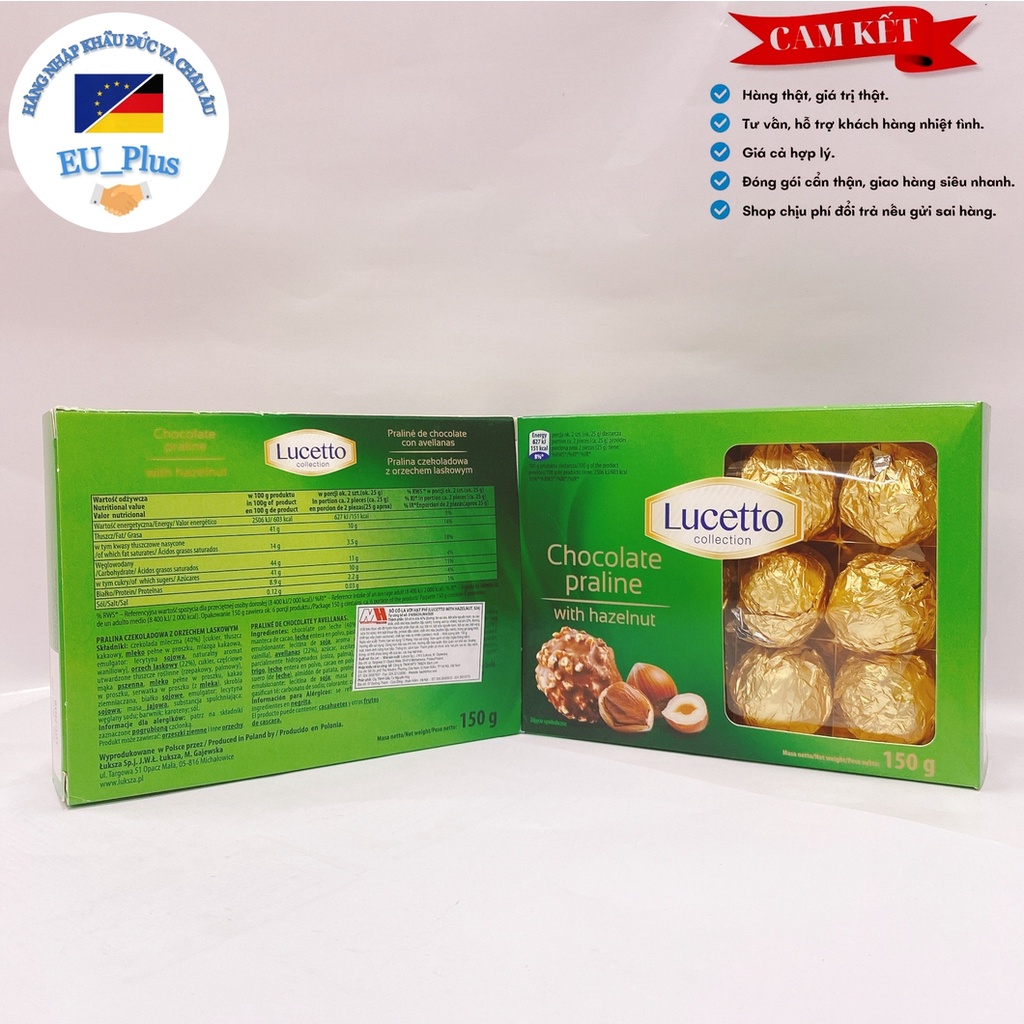 Socola Lucetto Praline &amp; Hạt phỉ hộp 150gr (2 loại) - Ba Lan