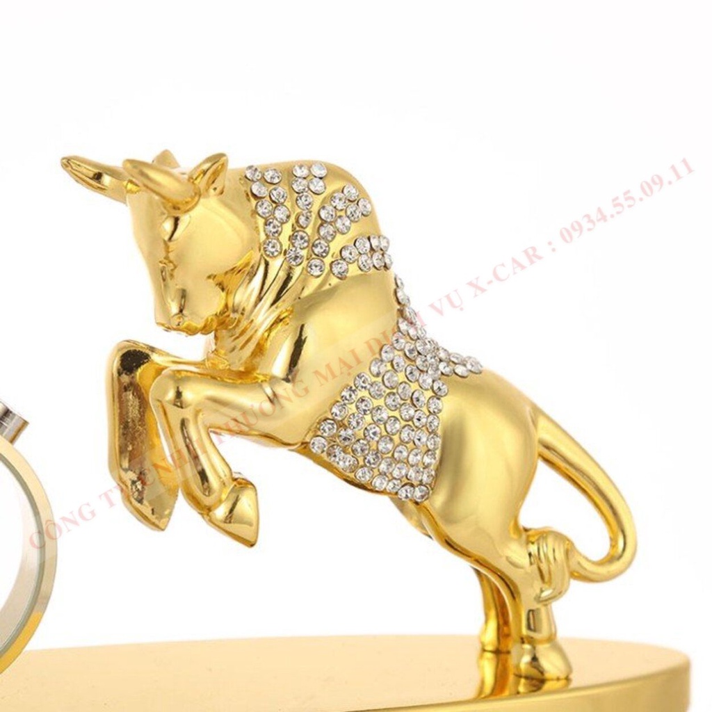 Tượng trâu vàng đính đá cao cấp tặng kèm tinh dầu trang trí Taplo xe hơi