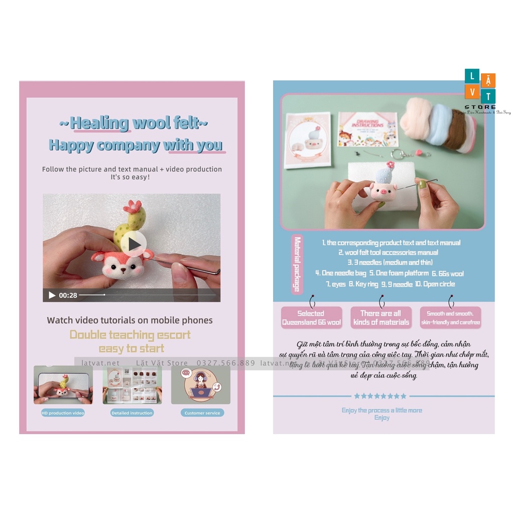 [NEW] Bộ len chọc Chậu Cây Thú Cưng 6 bé, có hướng dẫn, quà tặng handmade ý nghĩa - Needle felting Pet