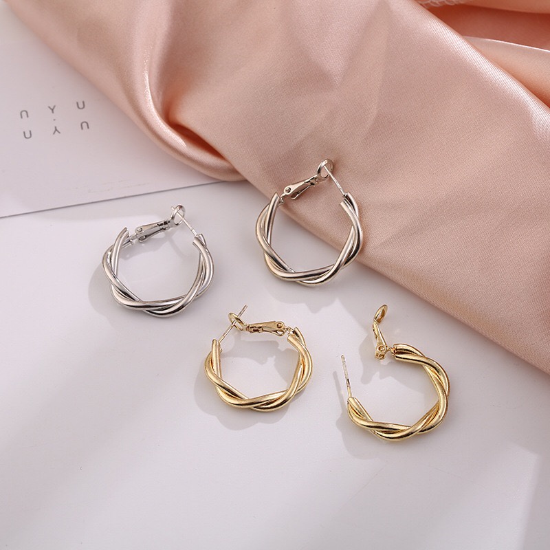 Bông Tai Khuyên Tai Mạ Bạc 925 Hình Tròn Phong Cách Hàn Quốc Cá Tính Mainia Shop