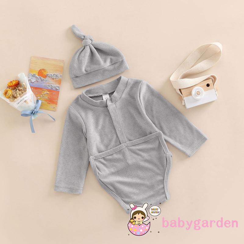 Bộ Áo Liền Quần Tay Dài Cổ Tròn Cài Nút Màu Sắc Đơn Giản Thời Trang Cho Bé Sơ Sinh