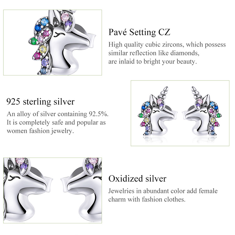 Bông Tai Bamoer BSE496 Làm Quà Tặng Dành Cho Nữ Tạo Hình Ngựa Một Sừng Bằng Bạc Thật 925 Đính Đá Zircon