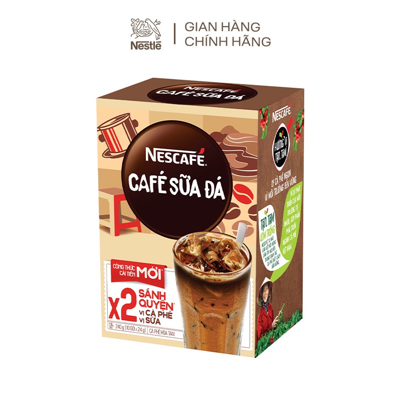 [Tặng ly nhựa Nescafe] Cà phê hòa tan Nescafé cà phê sữa đá mới (Hộp 10 gói x 24 g)