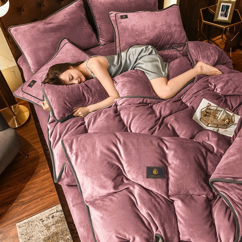 Bộ chăn ga gối nỉ nhung  một  màu đơn sắc tặng kèm 1 túi đựng sang trọng.SHOP CHIẾU CAO SU