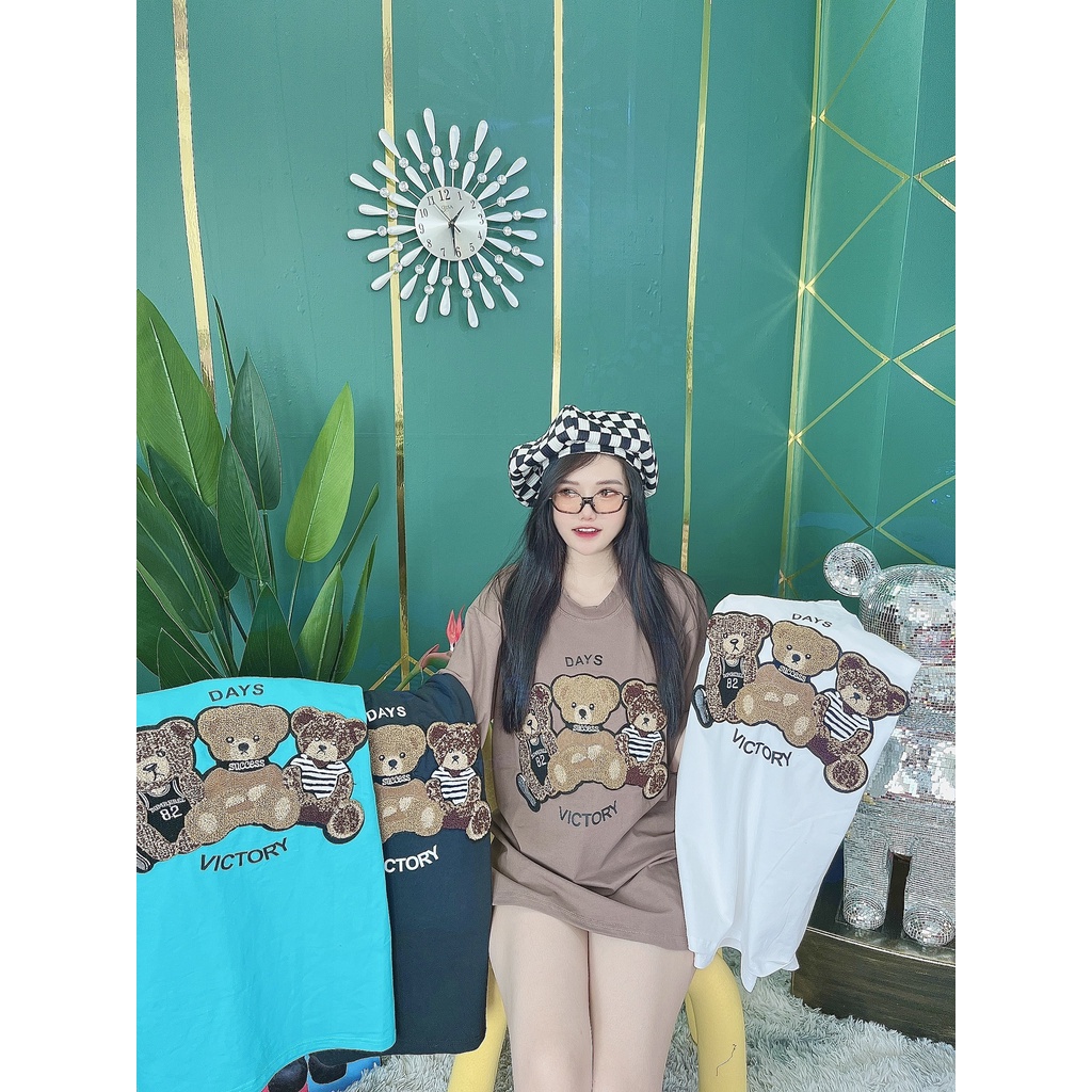 Áo Thun Hình Thêu Nổi Hình Gấu Victory Quảng Châu Cao Cấp - AT4