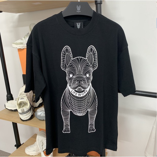 Áo thun nam nữ tay lỡ trắng đen 3D DOG LIFE WORK unisex dáng rộng basic, áo phông nam nữ mặc đôi siêu hót