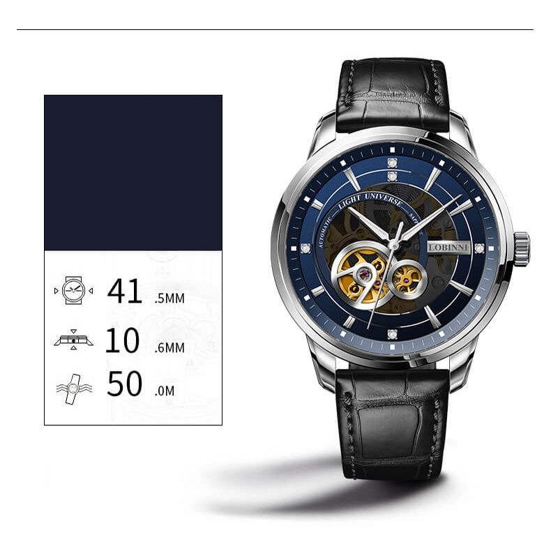 Đồng hồ nam chính hãng LOBINNI L5013-2 Kính sapphire,chống xước,Chống nước 50m,dây da xịn,Máy cơ( Automatic),BH 24 tháng