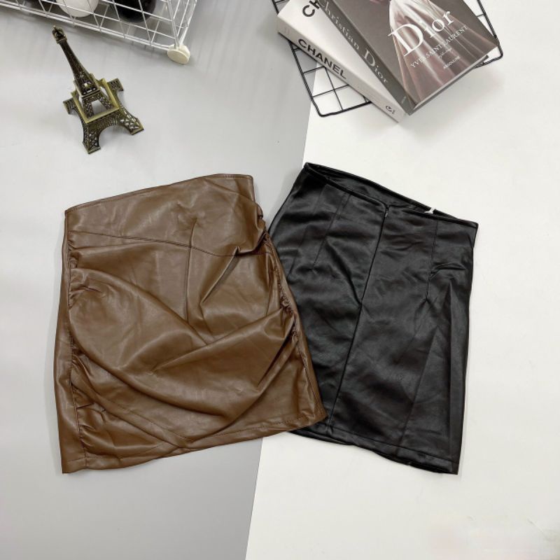 Chân váy da dúm vạt chéo hàng QC
