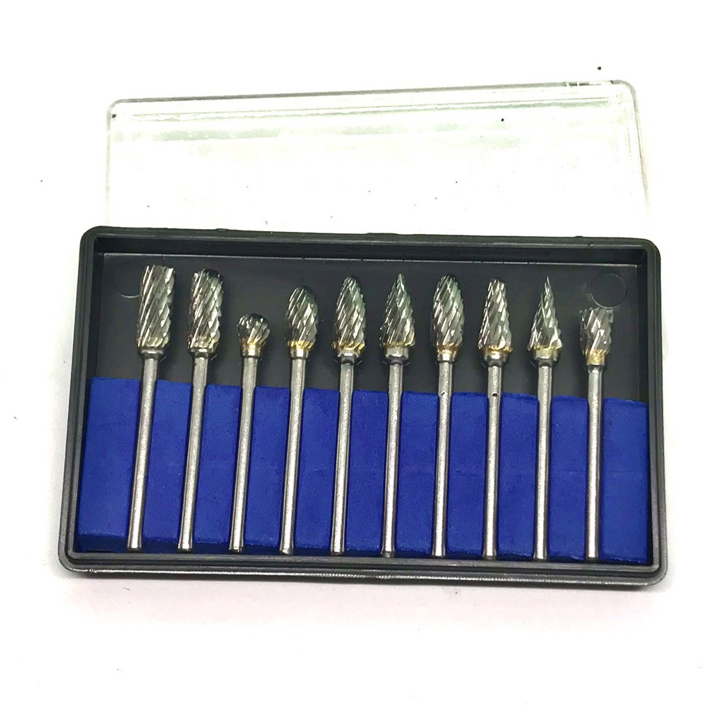 Bộ 10 Mũi mài, khắc hợp kim, gỗ lũa cán 3mm cao cấp