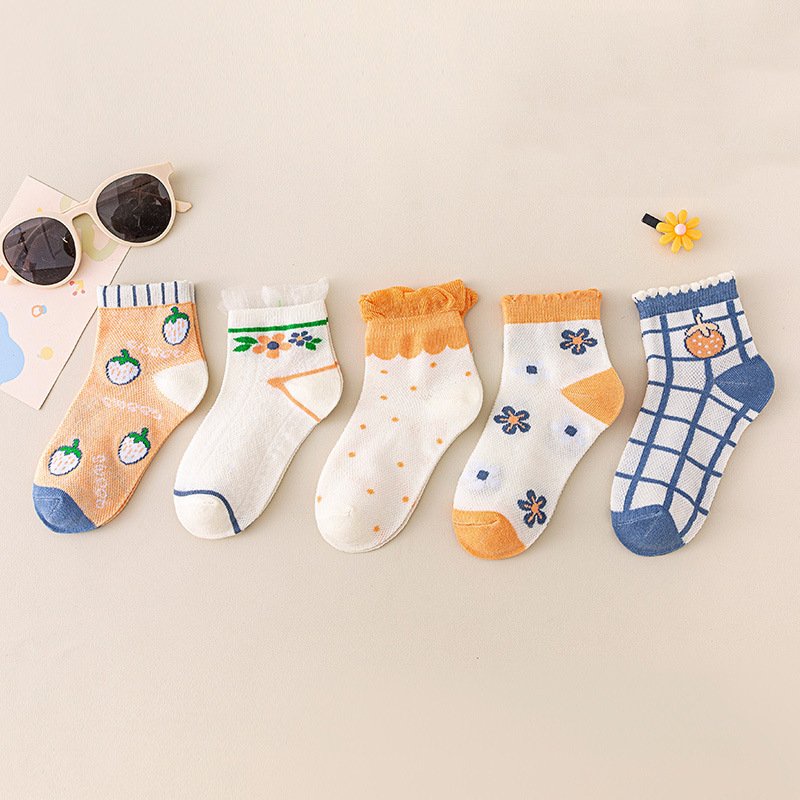 Set 5 đôi tất lưới cho bé, tất trẻ em thoáng khí cao cổ 0-5 tuổi
