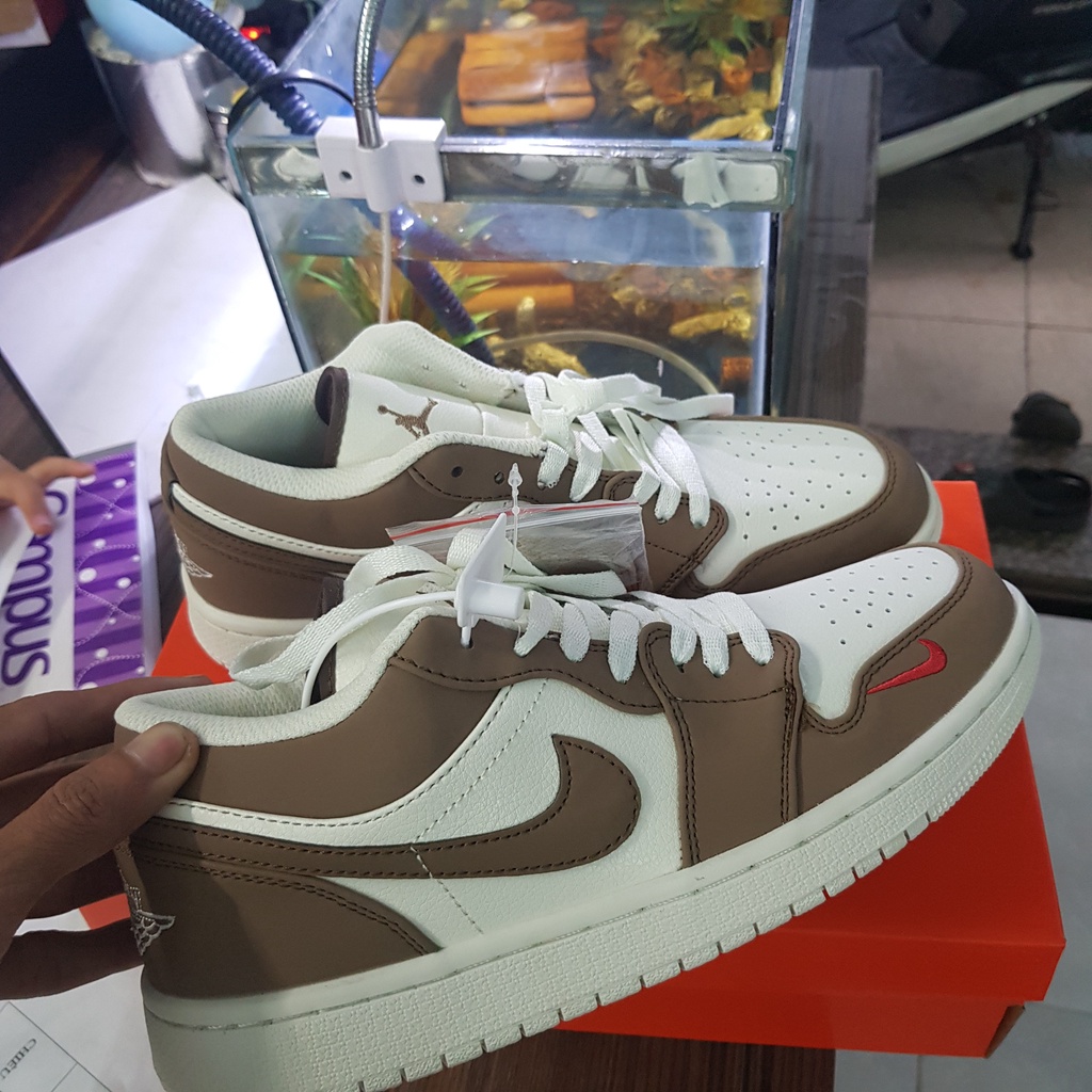 Giầy Thể Thao JorDan Trung R1:1 Nâu Trắng [ Full Box ] Nam, Nữ - Sneaker JD Cao Cấp