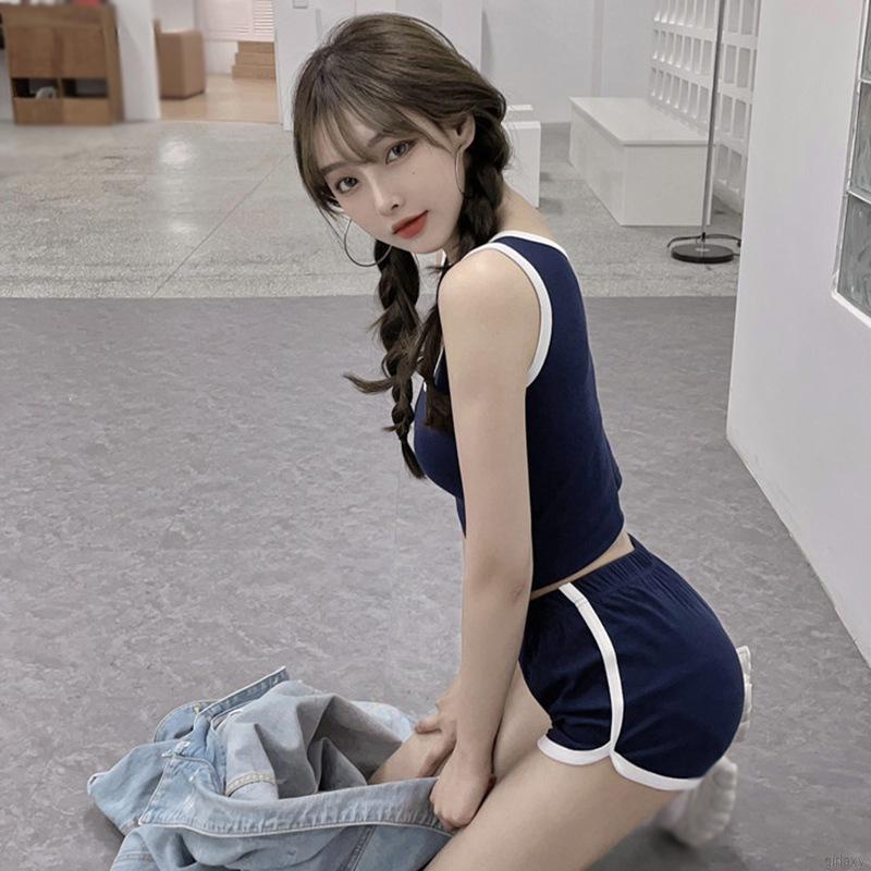 Bộ Đồ Thể Thao Áo Thun + Quần Short Màu Sắc Trơn Phong Cách Hàn Quốc Thời Trang Mùa Hè Cho Nữ