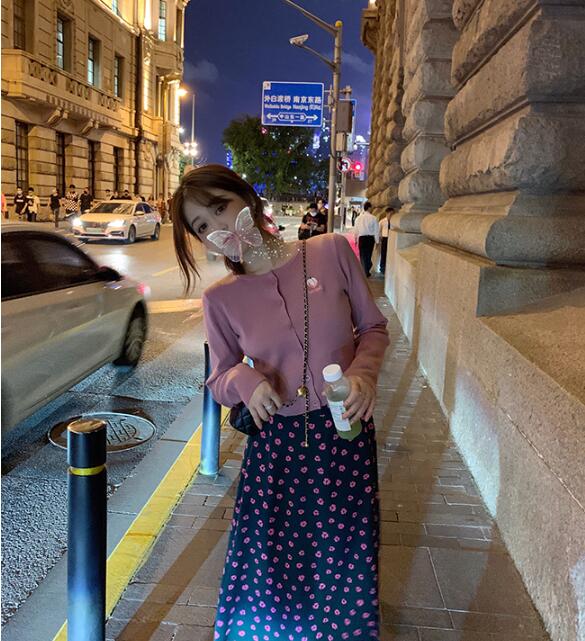 SUXI Áo Cardigan Dệt Kim Dáng Ngắn Tay Dài Họa Tiết Quả Đào Thời Trang Mùa Thu Phong Cách Hàn Quốc Cho Nữ
