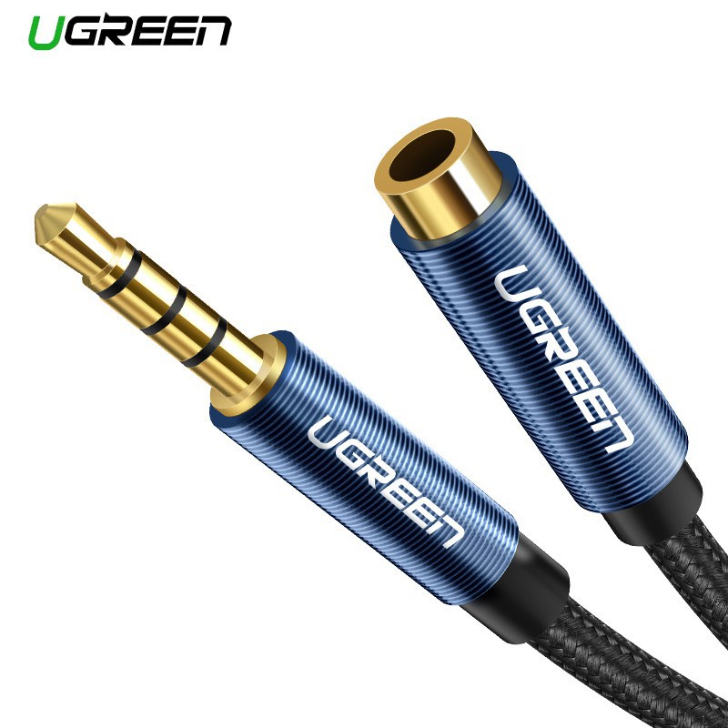 Cáp Audio 3.5mm 3 nấc nối dài 2M Cao Cấp Ugreen 40675 Chính hãng AV118 màu đen, dây bọc dù