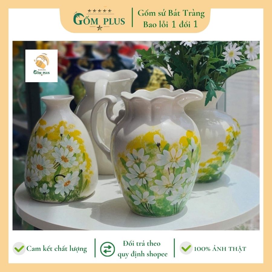 Lọ hoa gốm sứ Bát Tràng, bình hoa trang trí cúc họa mi đẹp nhiều kiểu dáng, Gốm Plus