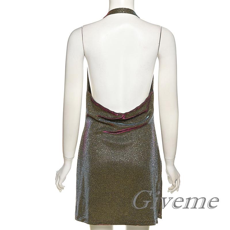 Váy body Hai Dây Cổ Yếm Đính Kim Sa Lấp Lánh Thời Trang Mùa Hè Cho Nữ
