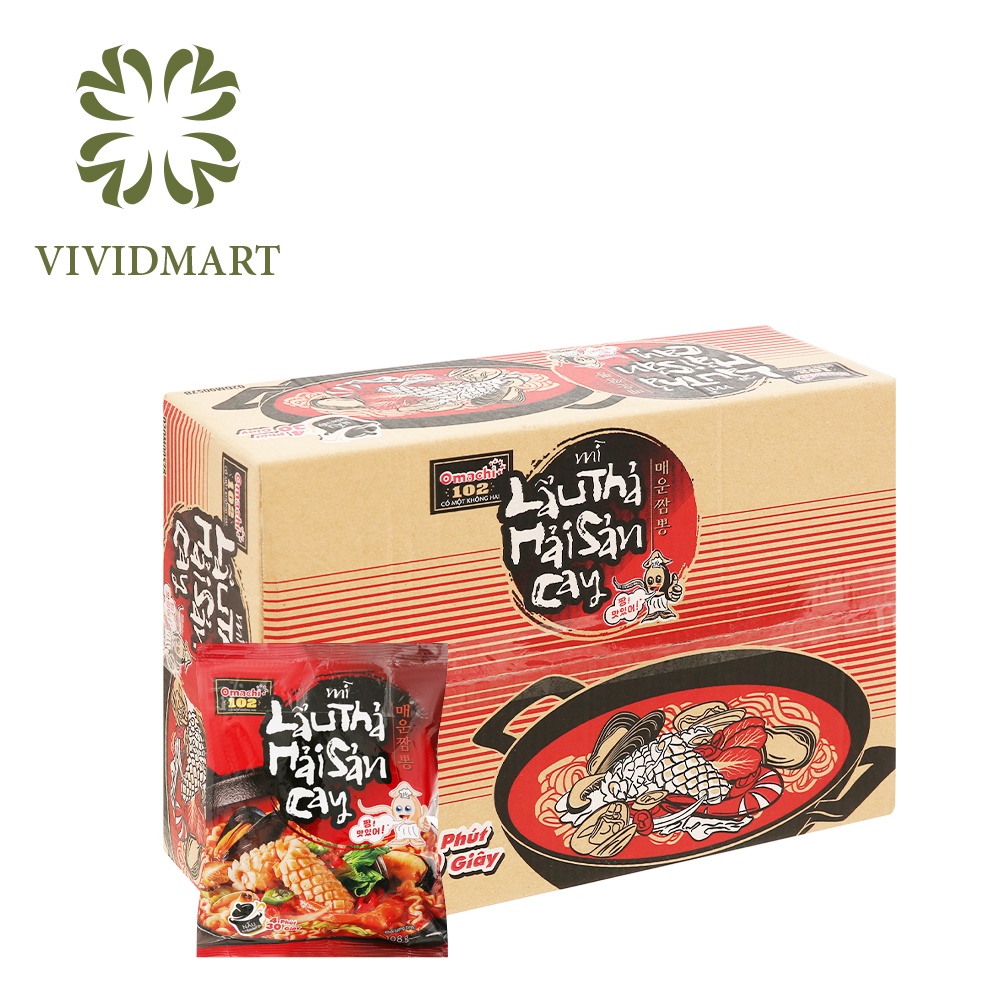 MÌ NẤU OMACHI 102 VỊ BÒ NẤU DƯA CHUA, VỊ LẨU THẢ HẢI SẢN CAY – GÓI 120G/108G – MASAN