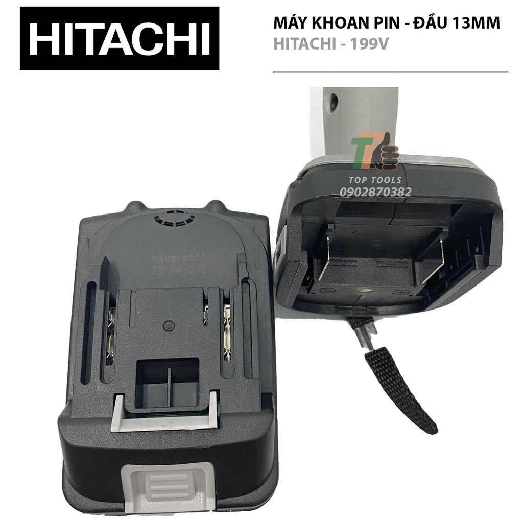 Máy khoan pin không chổi than, Máy khoan pin Hitachi, Đầu khoan 13mm, Pin 10cell 199v