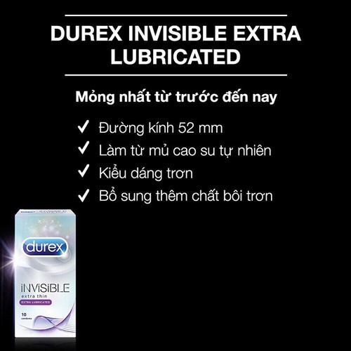 Bao cao su Durex Invisible extra lubricant hộp 10 bao (CAM KẾT CHÍNH HÃNG)