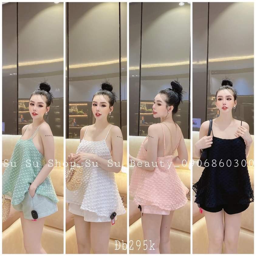 áo xinh 2 dây form suông họa tiết hoa nổi cute xinh xỉu lth