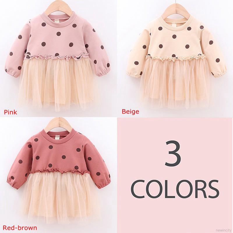 Đầm lưới chấm bi dài tay phong cách Hàn Quốc dễ thương dành cho bé gái