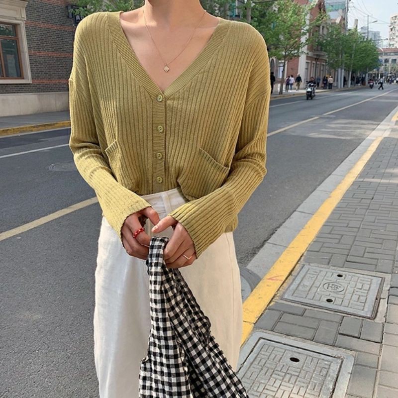 áo khoác cardigan áo khoác thun nữ 2 túi cực iu cực dễ thương