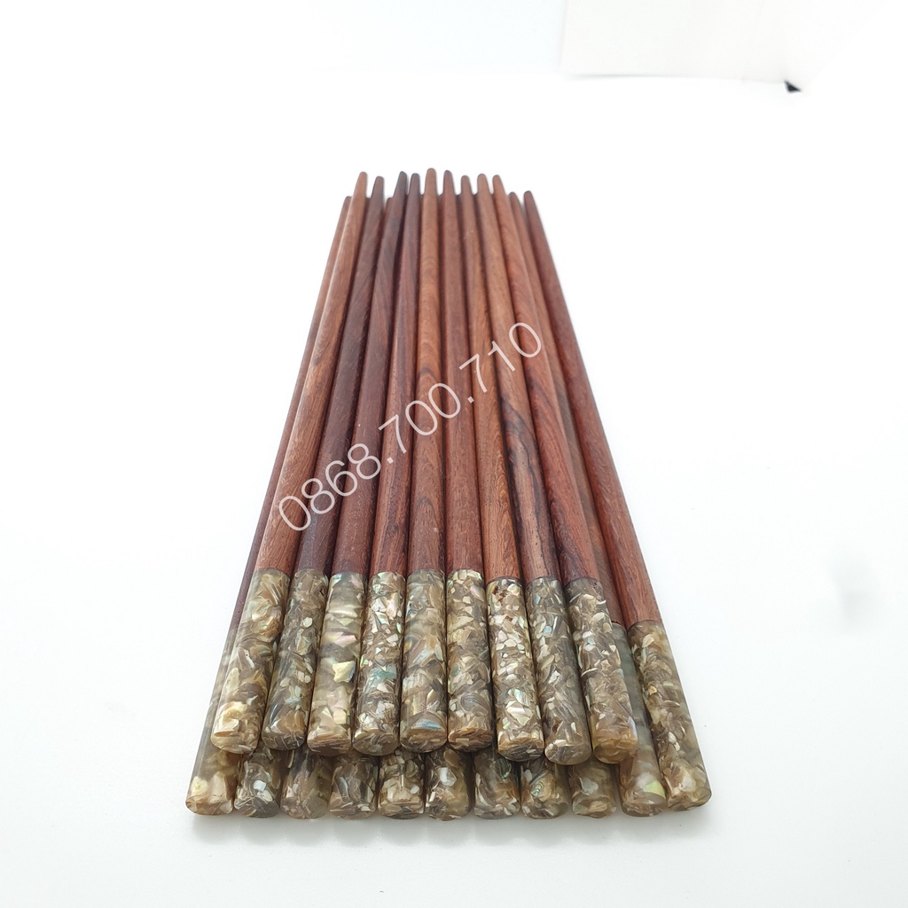 Bộ 10 Đôi Đũa ăn gỗ Cẩm Lai Ta cao cấp đầu tròn gắn Vỏ bào ngư - hàng xuất nhật