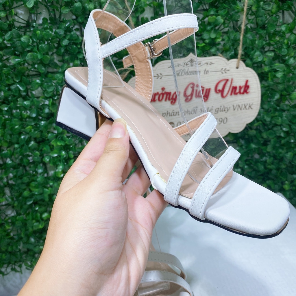 Giày cao gót nữ đế vuông quai chéo 5p phân Thiên Hương VNXK BP1M138 Sandal cao gót nữ xăng đan công sở đi làm đi học