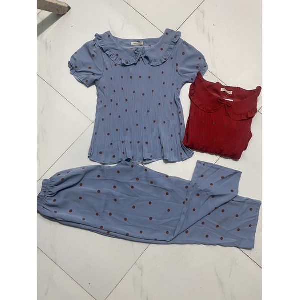 Đồ bộ Dài Mango Dập Ly , Hoạ tiết chấm bi đơn giản