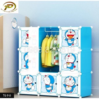 Tủ quần áo nhựa lắp ghép đa năng 9 ô sâu 37 CM ( cửa Doremon 9 Mẫu- Xanh Dương)