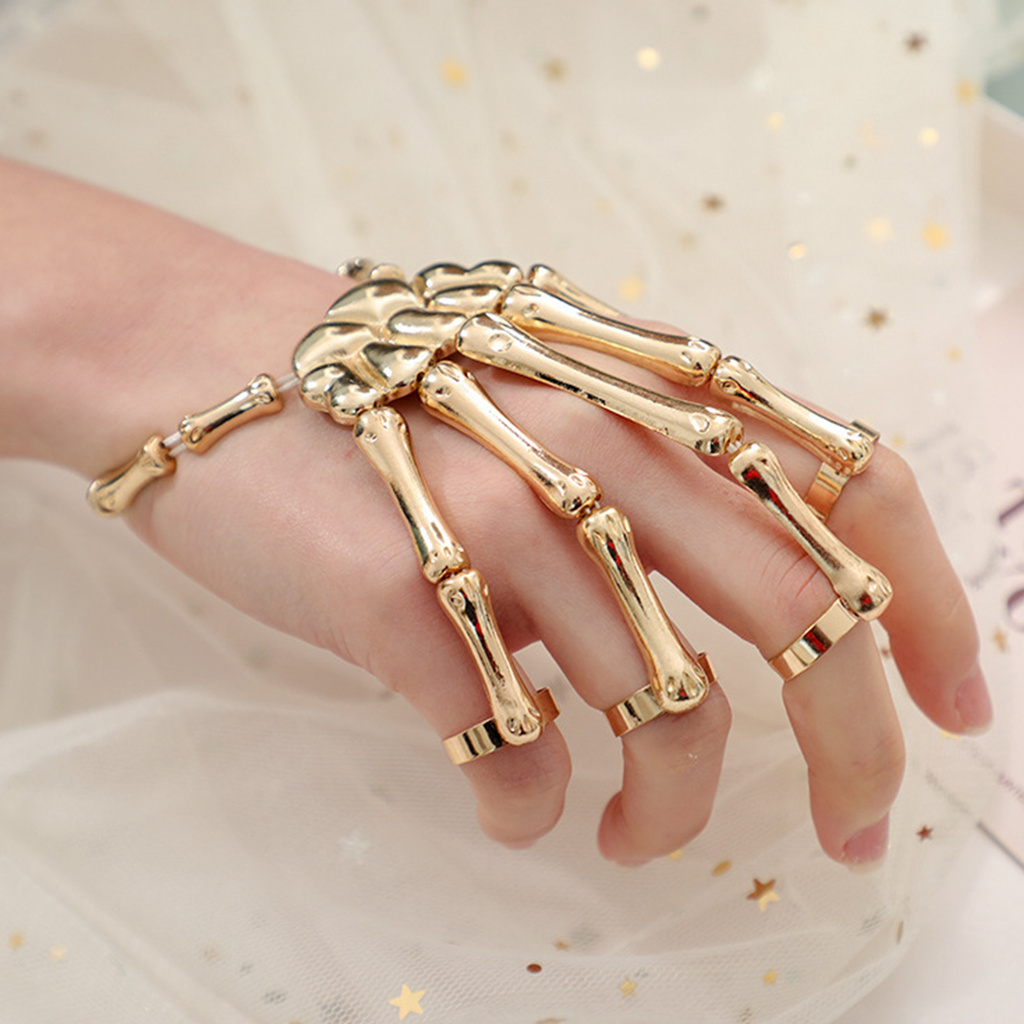 Vòng tay kết hợp nhẫn hình xương bàn tay phong cách gothic độc đáo