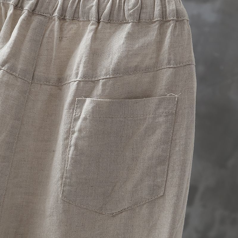 Quần Harem Dài Đến Mắt Cá Chân Eo Co Giãn Bằng Vải Cotton Lanh Trơn Dành Cho Nữ
