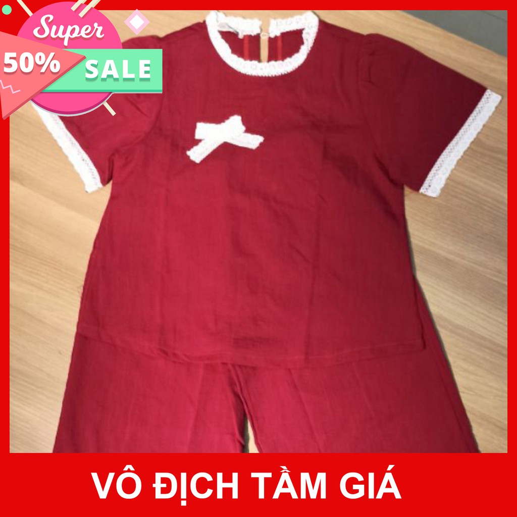 🍀🍀Set Đồ Bộ Mặc Nhà Phối Ren - Vải Lụa Tuyết Cao Cấp - Vải Dày Dặn - 8 Màu - Form Quần Ống Rộng Sang Chảnh Màu đỏ | BigBuy360 - bigbuy360.vn