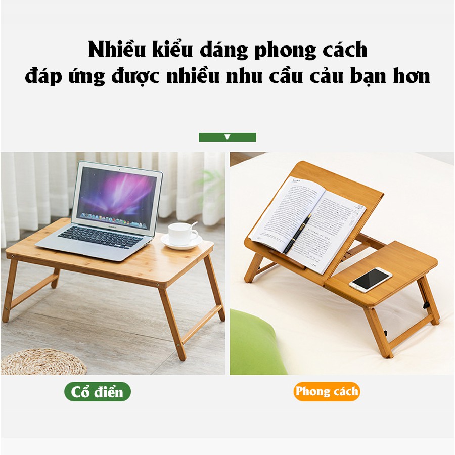 Bàn học, làm việc gấp gọn bằng gỗ tre tự nhiên Vango V1 có kệ để laptop & sách, thiết kế hiện đại, đa năng, sang trọng