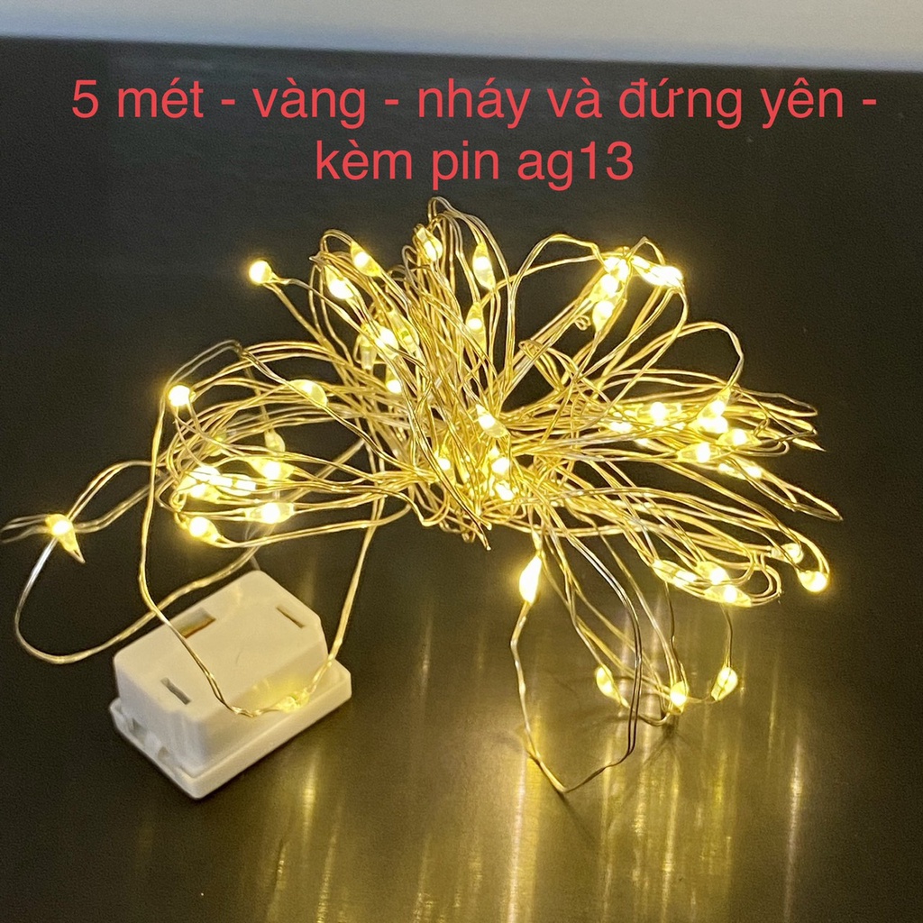 (Chọn Màu-Kèm Pin) Đèn Led Trang Trí 5 Mét 50 Bóng Đom Đóm Fairy Light, Decor Nhà Cửa, Quán, Noel, Tết