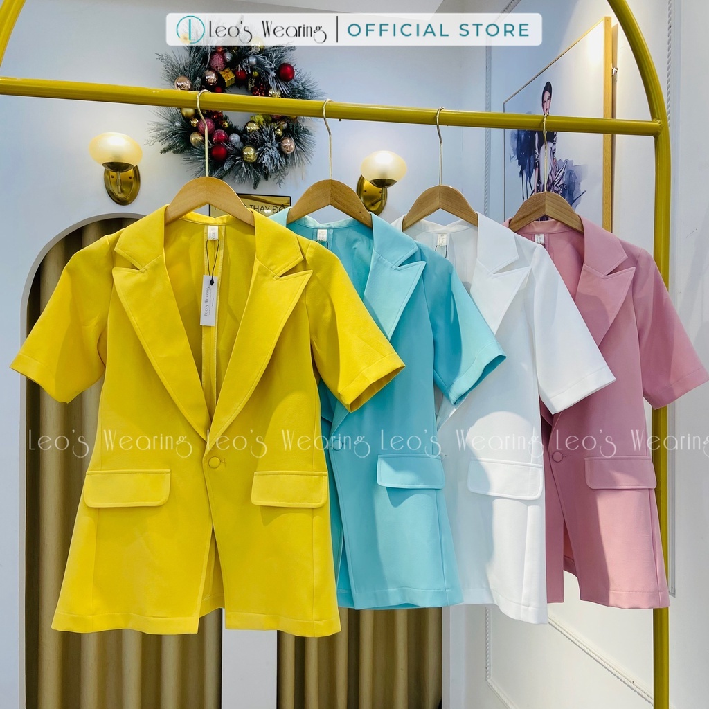 Áo blazer nữ tay ngắn form rộng công sở LEOSWEARING phong cách Hàn Quốc A03
