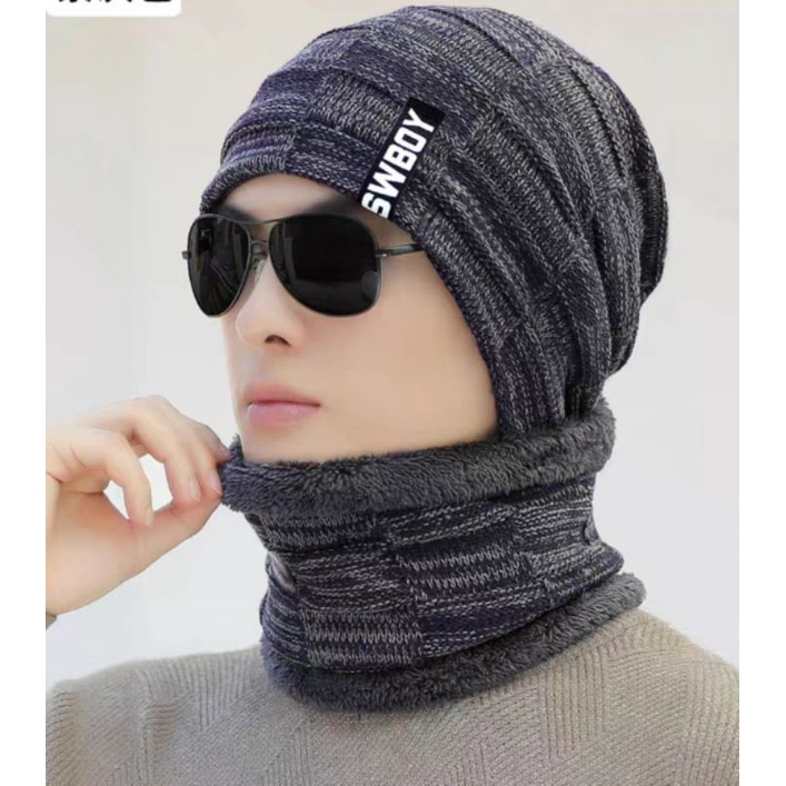 Nón len khăn choàng nam mũ len nam khăn quàng cổ y hình